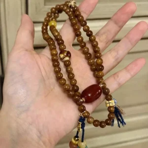 Cook Island Red Coral Amber Honey Amber Lapis Lazuli Gold Plated Silver Mala Bracelet