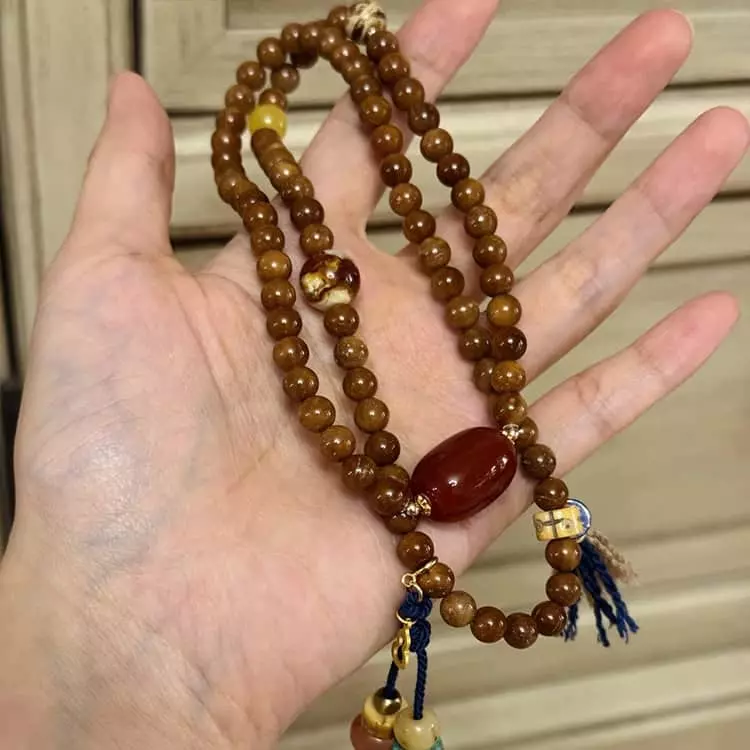 Cook Island Red Coral Amber Honey Amber Lapis Lazuli Gold Plated Silver Mala Bracelet