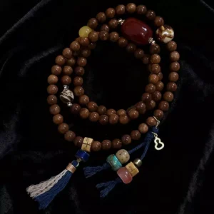 Cook Island Red Coral Amber Honey Amber Lapis Lazuli Gold Plated Silver Mala Bracelet