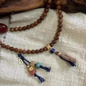 Cook Island Red Coral Amber Honey Amber Lapis Lazuli Gold Plated Silver Mala Bracelet