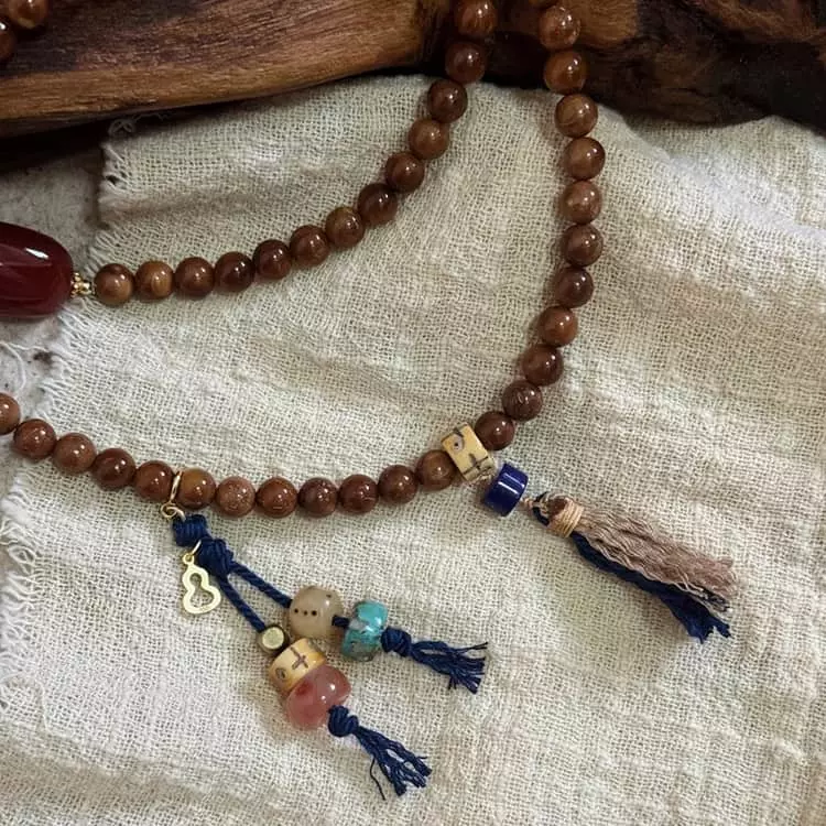 Cook Island Red Coral Amber Honey Amber Lapis Lazuli Gold Plated Silver Mala Bracelet