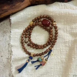 Cook Island Red Coral Amber Honey Amber Lapis Lazuli Gold Plated Silver Mala Bracelet