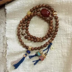 Cook Island Red Coral Amber Honey Amber Lapis Lazuli Gold Plated Silver Mala Bracelet