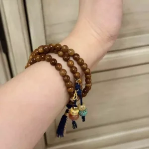 Cook Island Red Coral Amber Honey Amber Lapis Lazuli Gold Plated Silver Mala Bracelet