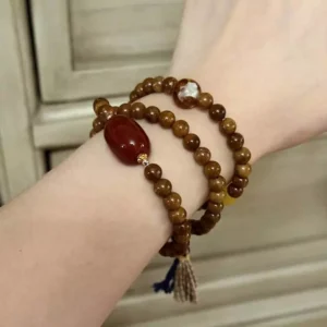 Cook Island Red Coral Amber Honey Amber Lapis Lazuli Gold Plated Silver Mala Bracelet