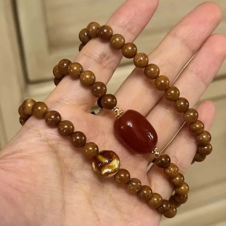 Cook Island Red Coral Amber Honey Amber Lapis Lazuli Gold Plated Silver Mala Bracelet