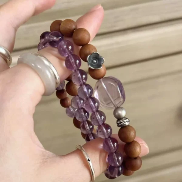 Sandalwood Amethyst Double-Strand Bracelet Prayer Beads Mala