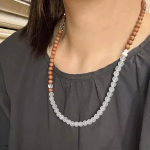 Sandalwood Blue Agate Silver Triple-Strand Bracelet Prayer Beads Mala