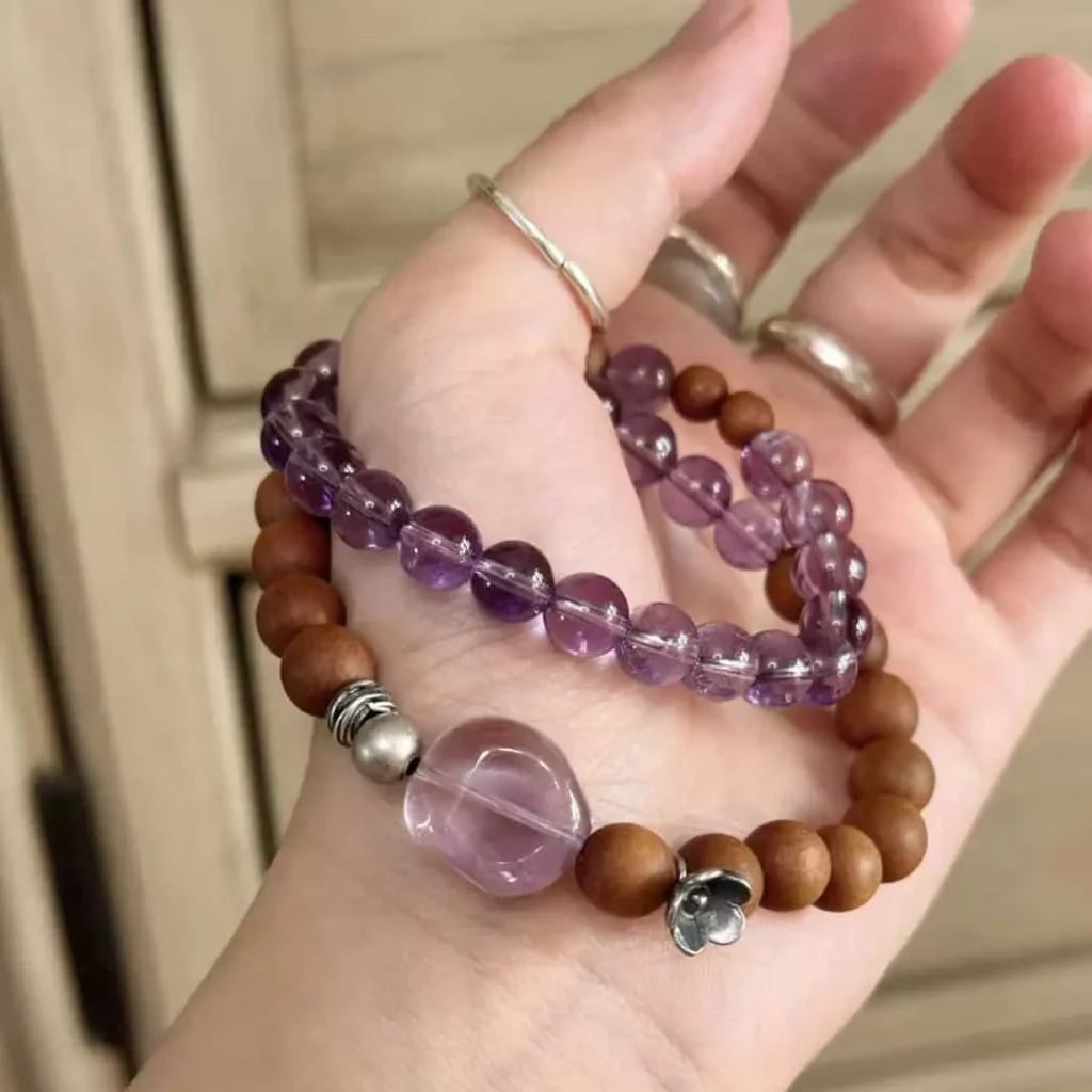 Sandalwood Amethyst Double-Strand Bracelet Prayer Beads Mala02 Sandalwood Amethyst Double-Strand Bracelet Prayer Beads Mala