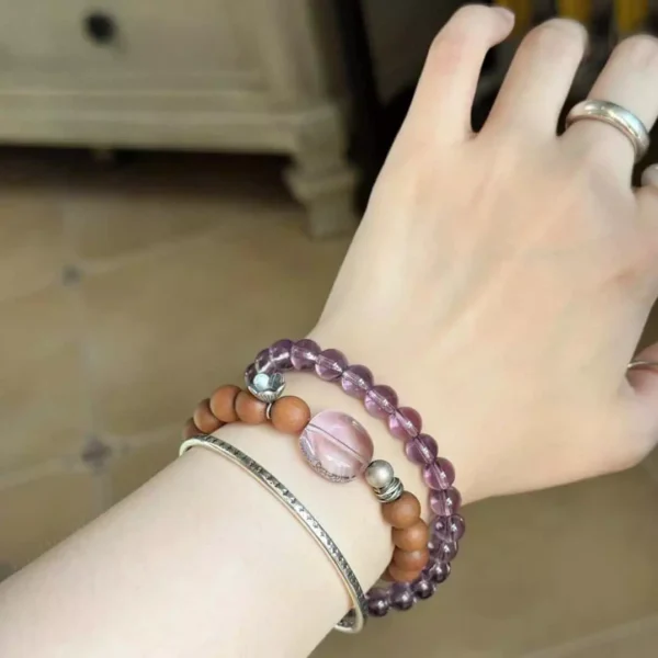 Sandalwood Amethyst Double-Strand Bracelet Prayer Beads Mala