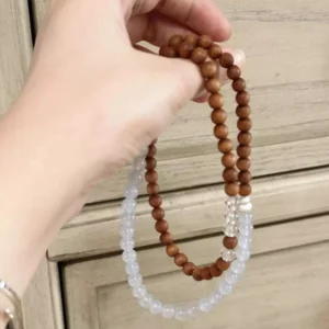 Sandalwood Blue Agate Silver Triple-Strand Bracelet Prayer Beads Mala