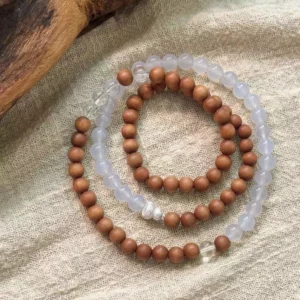 Sandalwood Blue Agate Silver Triple-Strand Bracelet Prayer Beads Mala