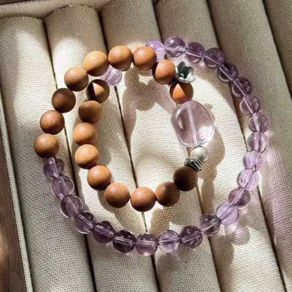 Sandalwood Amethyst Double-Strand Bracelet Prayer Beads Mala