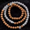 Sandalwood Blue Agate Silver Triple-Strand Bracelet Prayer Beads Mala