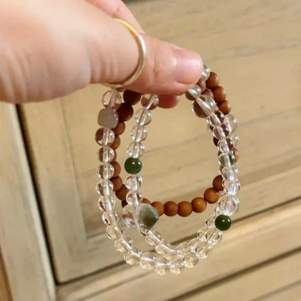 Sandalwood White Crystal Green Phantom Triple-Strand Bracelet Prayer Beads Mala
