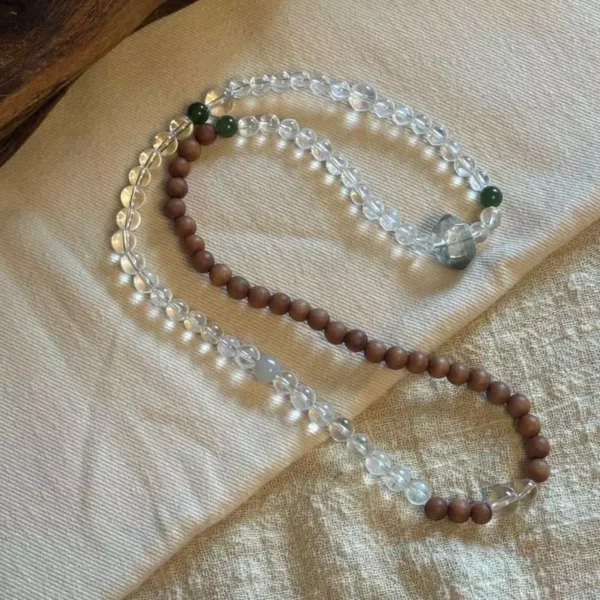 Sandalwood White Crystal Green Phantom Triple-Strand Bracelet Prayer Beads Mala