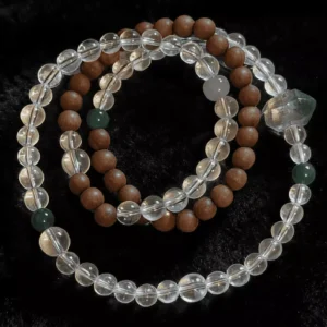 Sandalwood White Crystal Green Phantom Triple-Strand Bracelet Prayer Beads Mala